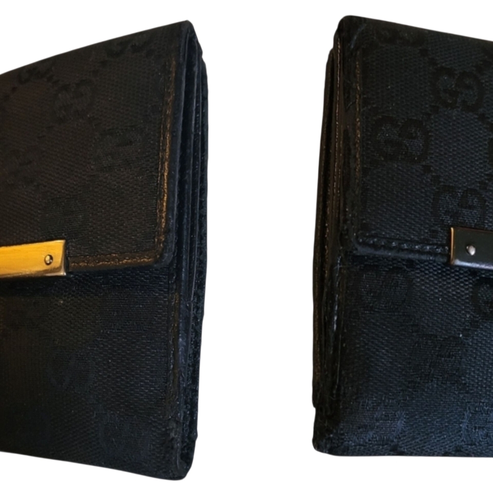 Gucci Black Wallet COMPACT Monogram Metal Bar French Flap Wallet Black AUTHENTIC - Picture 6 of 13